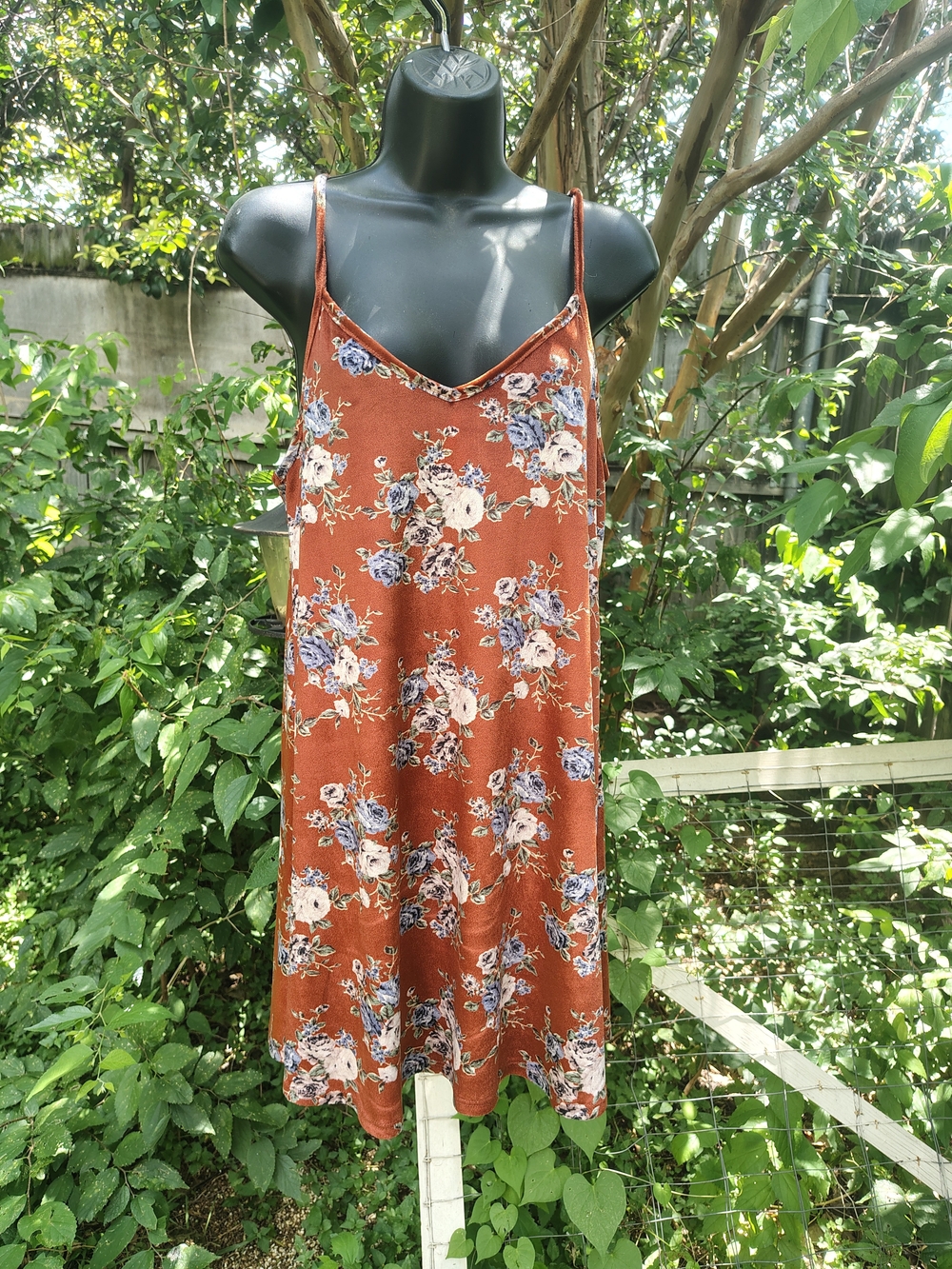 Rust Floral 90's Style Velvet Slip Dress - Picture 2 of 5